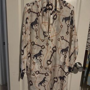 Elegant Horse Print Shirt Dress